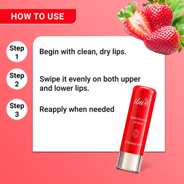 Iba Pure Lips Moisture Rich Lip Balm - Strawberry, 4.5 g (Pack of 2) | For Pigmented, Dry Damaged & Chapped Lips | Enriched with Cocoa Butter, Shea Butter l Glossy Finish | 100% Natural | Halal Certified & Vegan Makeup